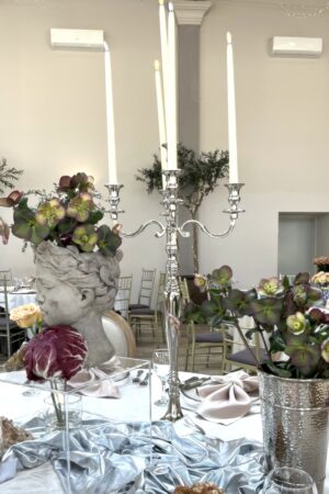 Dekoracje i aranżacje ślubne Kandelabr srebrny, błysk na 5 świec wys. 77 cm